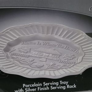 Porcelain Serving Tray with Serving Rack